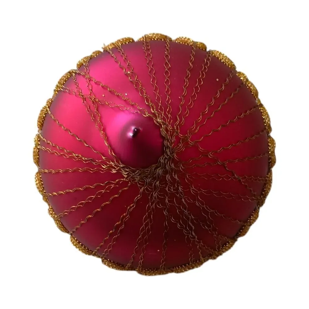Hand Blown Glass Onion Shaped Ornament Fine Gold Chain Wrapped Victorian Germany